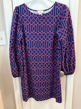 Jude Connally Navy and Red Geometric Shift Dress EUC!
